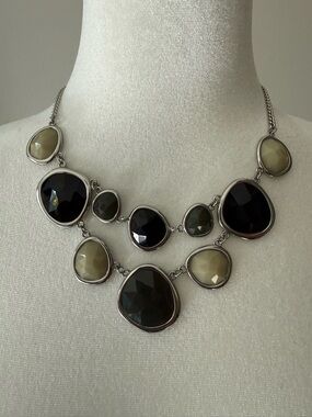 Black, Gray, and Cream Bib Necklace